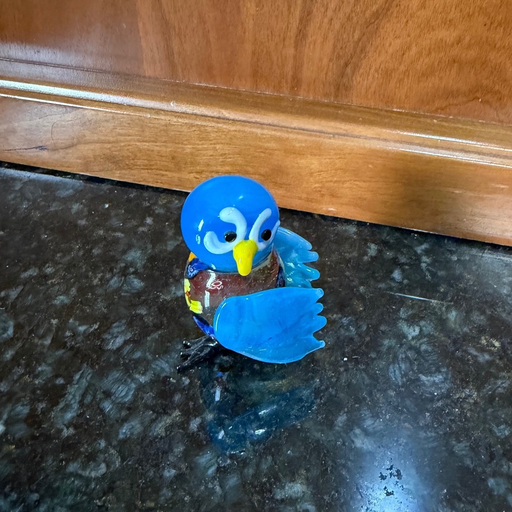 Millefiori Art Glass Bird Figurine Blue Mosaic Paperweight 2.75in